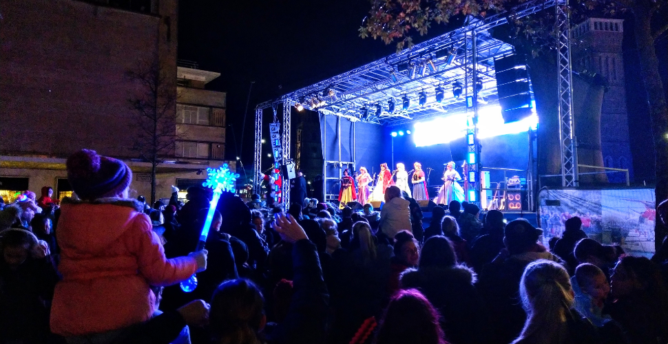 Crowds watching the 2019 Christmas lights switch on